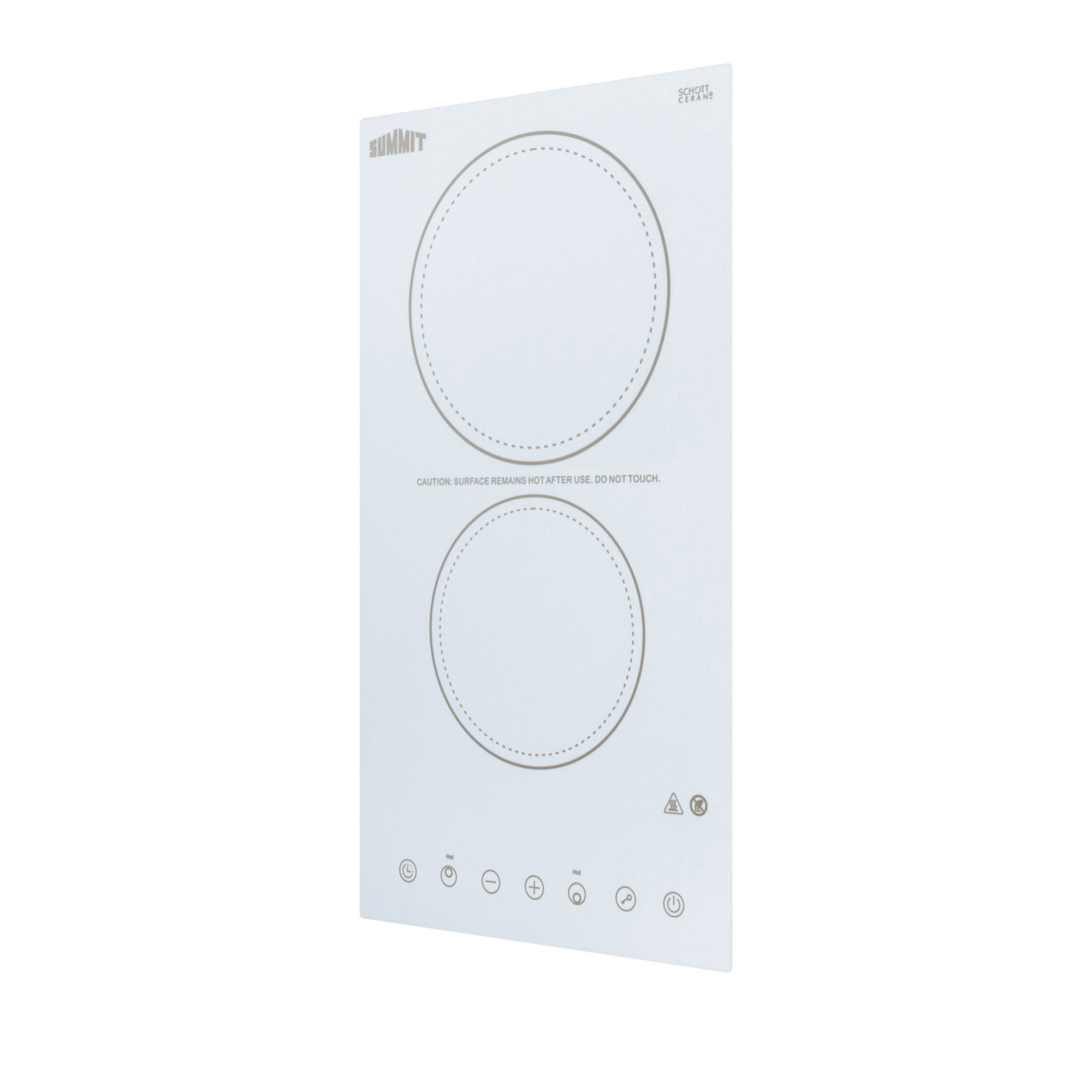 230V 2-burner cooktop in white ceramic Schott glass with digital touch controls, 3000W